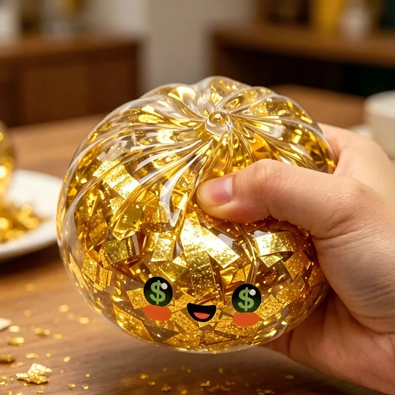Golden Glitter Dumplings Squishy Stress Relief Toy with Box - Sensory Squeeze Toy for Relaxation