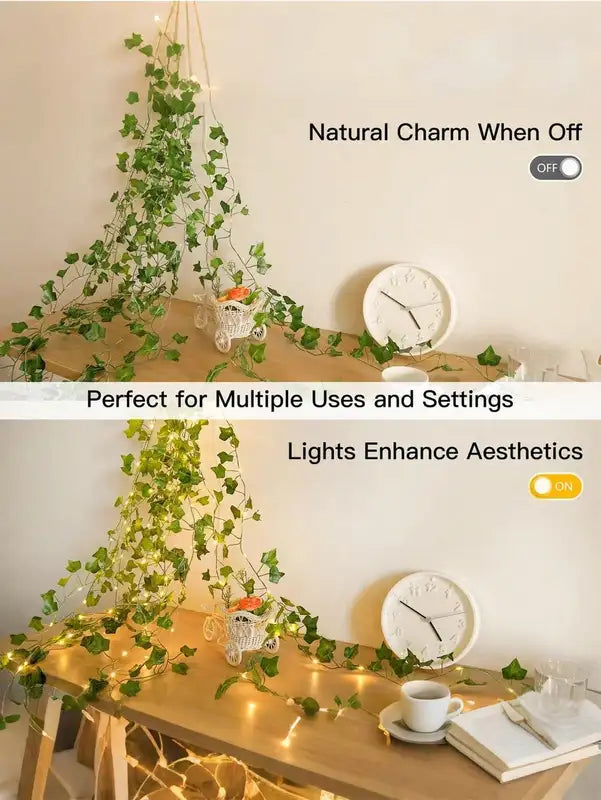Battery Powered Ivy String Lights with Leaf Design - 32.81ft 100 LEDs for Garden, Party, Bedroom Decor