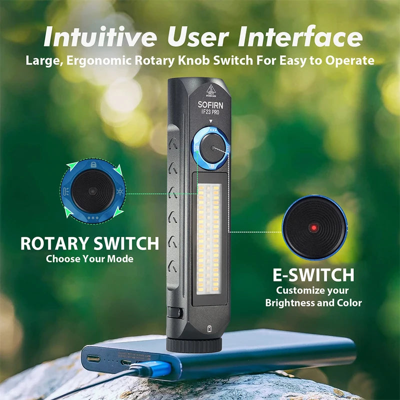 Rechargeable LED Flashlight 5000lm with RGB Side Light, Magnetic Rotary Switch