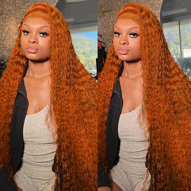 Deep Wave Human Hair Lace Front Wig 38 Inch Curly Water Wave Wig Pre Plucked