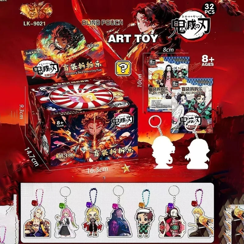 Anime 32-Piece Demon Slayer Action Figures Set with Acrylic Pendant Keychains - Blind Bag Toys for Kids