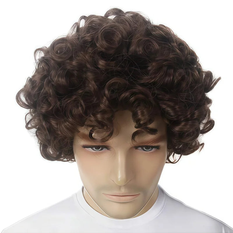 Brown Curly Short African-Style Wig for Men - California Style Role-Play Costume