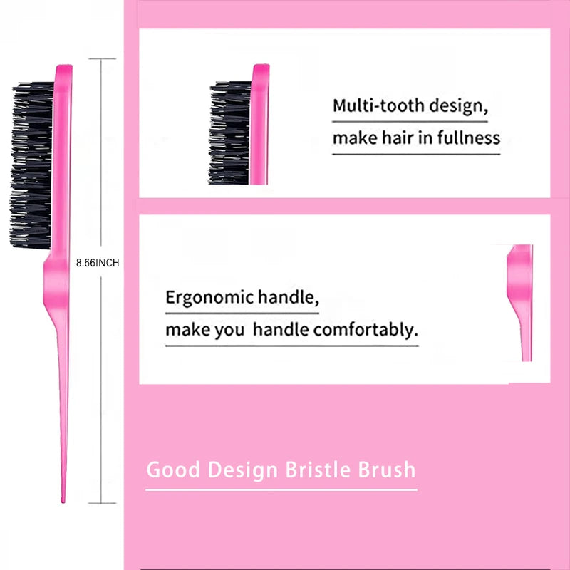 3-Piece Hair Comb Kit Fine Tooth Dual Edge & Bristle Brush for Hair Styling