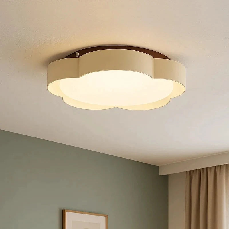 Retro Flower Shaped Ceiling Light - Ultra-Thin Wood Grain Walnut Indoor Home Decor