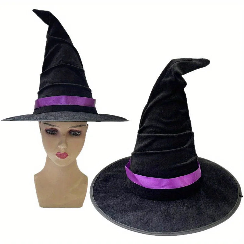 Halloween Witch Hat Costume Accessory in Velvet, Party Decor & Makeup