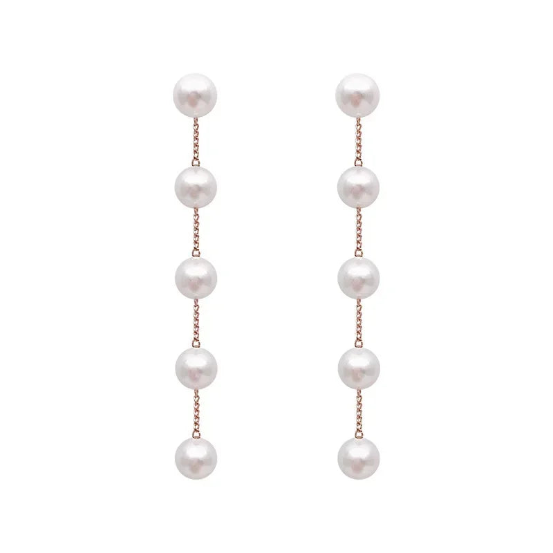 Long Pearl Earrings with Flower Rhinestones - Wedding & Fashion Jewelry