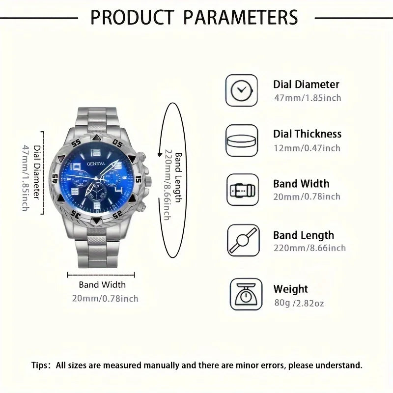 Men's Quartz Watch with Stainless Steel Strap - Round Zinc Alloy Case, Electronic Sports
