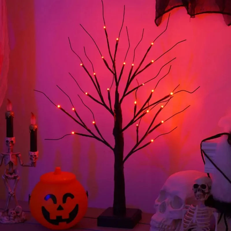 Halloween Artificial Birch Tree Light with 24 LED Colors Tabletop Decor