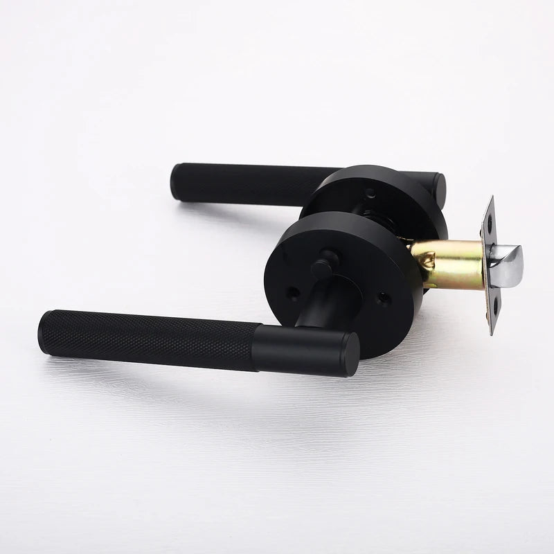 Viladepot Privacy Door Handle Set - Knurled Lever Reversible Lock for Bedroom & Bathroom