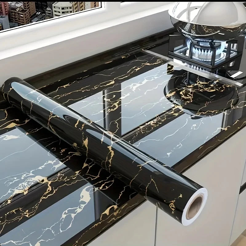 Waterproof Marble Wall Sticker Self-Adhesive PVC Wallpaper for Kitchen & Home Decor