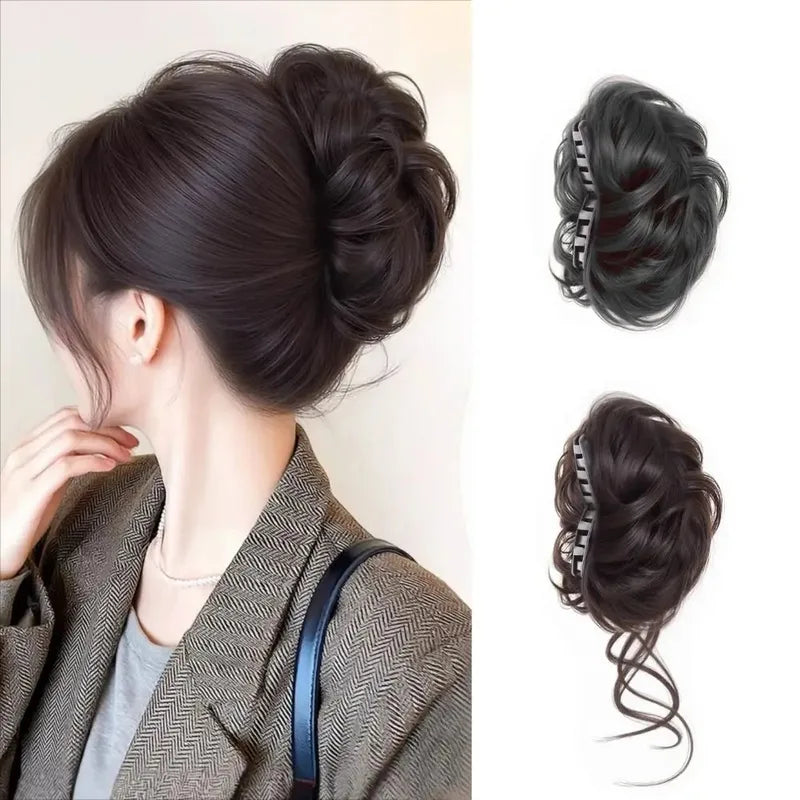 Synthetic Messy Bun Claw Clip Hairpiece for High Ponytail Updo Women Natural Invisible Heat Resistant Fiber