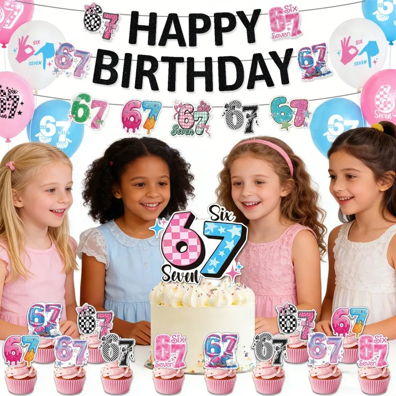 Six-Seven Birthday Party Decorations Balloon Set Banner Cake Topper Party Supplies