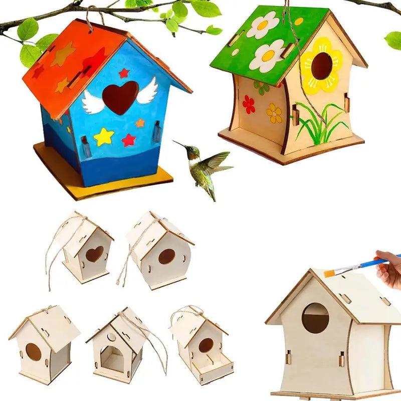 Wooden Outdoor Hanging Bird Cage Birdhouse - DIY Rustic Garden Nester