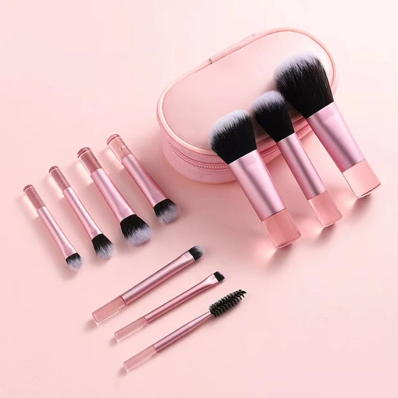 Mini Makeup Brush Set - 10-Piece Portable Face Brush Kit in Multiple Colors