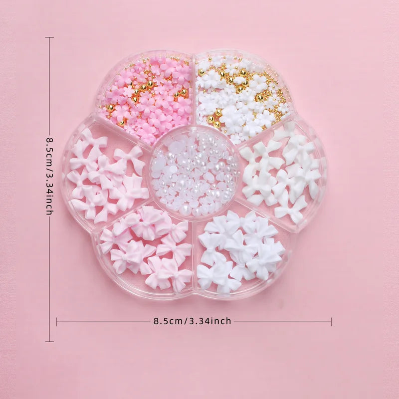 3D Flower Nail Art Decorations Kit with Beads & Floral Charms – Pink & White Acrylic Designs, Includes Wax Pen & Tweezer