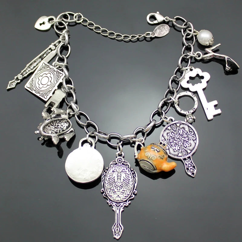 Vintage Chain Bracelet with Charms Beads Link Crystal Bangle for Women Men Jewelry Gift