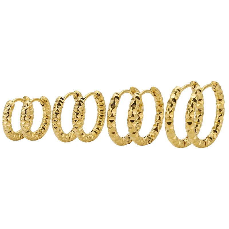 6 Pcs Stainless Steel Embossing Hoop Earrings for Women Girls - Multiple Sizes