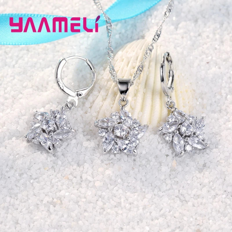 Colorful Sterling Silver Pendant Necklace & Earrings Set with Crystal Stones - Romantic Ethnic Style Windmill Design