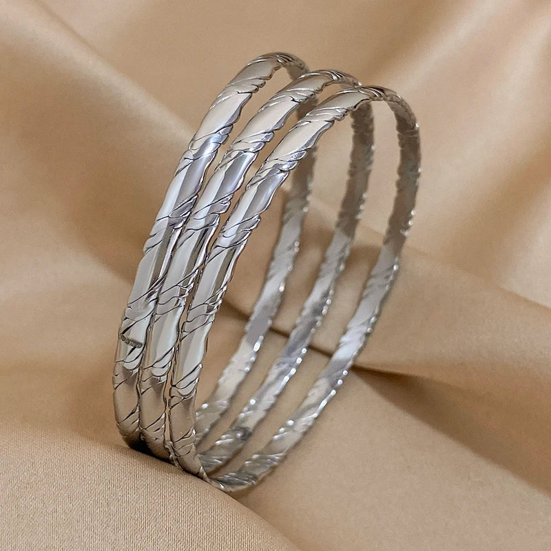Gold Plated Twisted Stainless Steel Bangles for Women Stackable Waterproof Jewelry