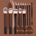 16-Piece Professional Makeup Brush Set with Bag and Puffs - Nylon Bristles, Metal Frame