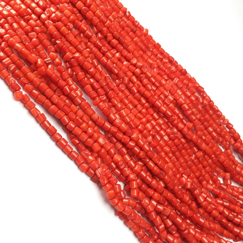 Natural Stone Coral Beads Small Column Shape Loose Jewelry Beads 3x3mm