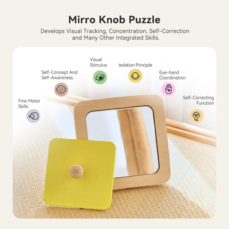 Baby Montessori Mirror Puzzle Busy Board Wooden Educational Toy for Toddlers