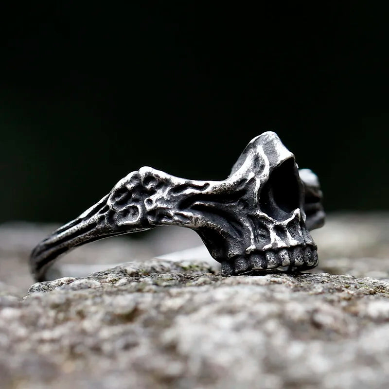 Vintage Gothic Steel Skull Ring for Men Punk Rock Skeleton Jewelry Accessories