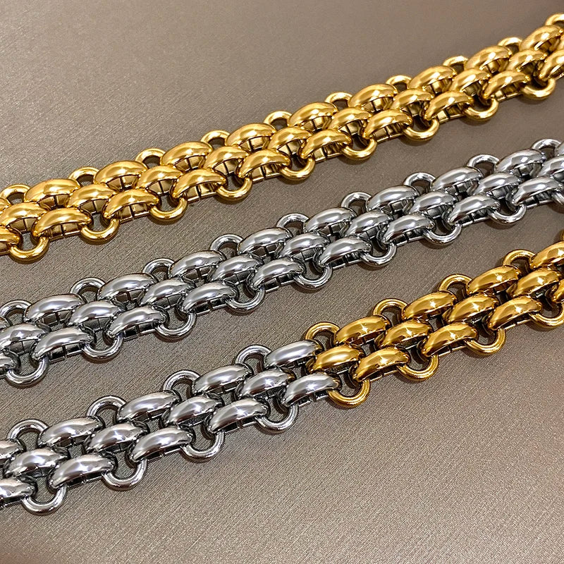 Men's Braided Titanium Steel Chain Bracelet Waterproof Contrast Design Jewelry