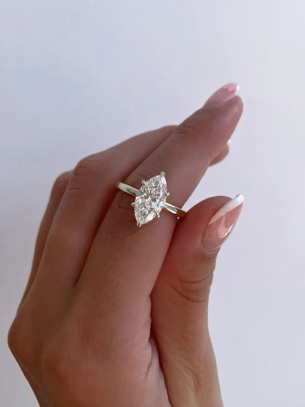 Sterling Silver Marquise Zircon Ring for Women - Engagement & Party Jewelry