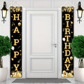 Outdoor Happy Birthday Banner Set - Black & Gold Wall Door Porch Decoration