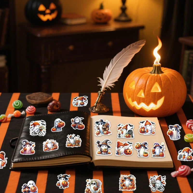 50PCS Halloween Pumpkin Ghost Stickers for Junk Journals Phone Laptops Water Bottles Scrapbooking