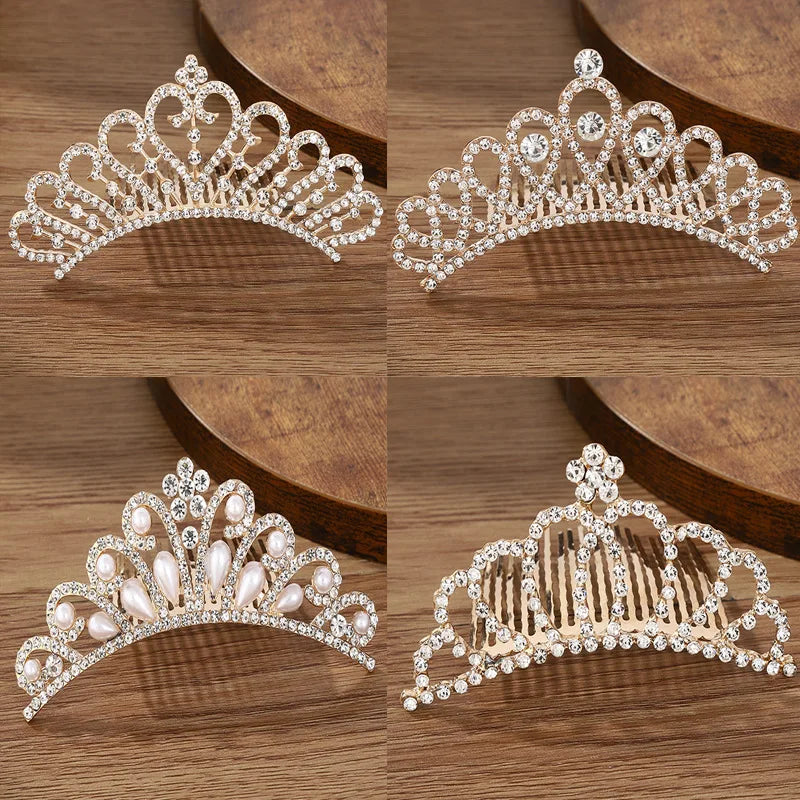 Children's Mini Crystal Crown Hair Comb - Elegant Princess Bridal Tiara for Girls & Women