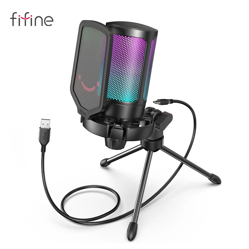 Gaming USB Microphone with Pop Filter Shock Mount & Gain Control for Streaming