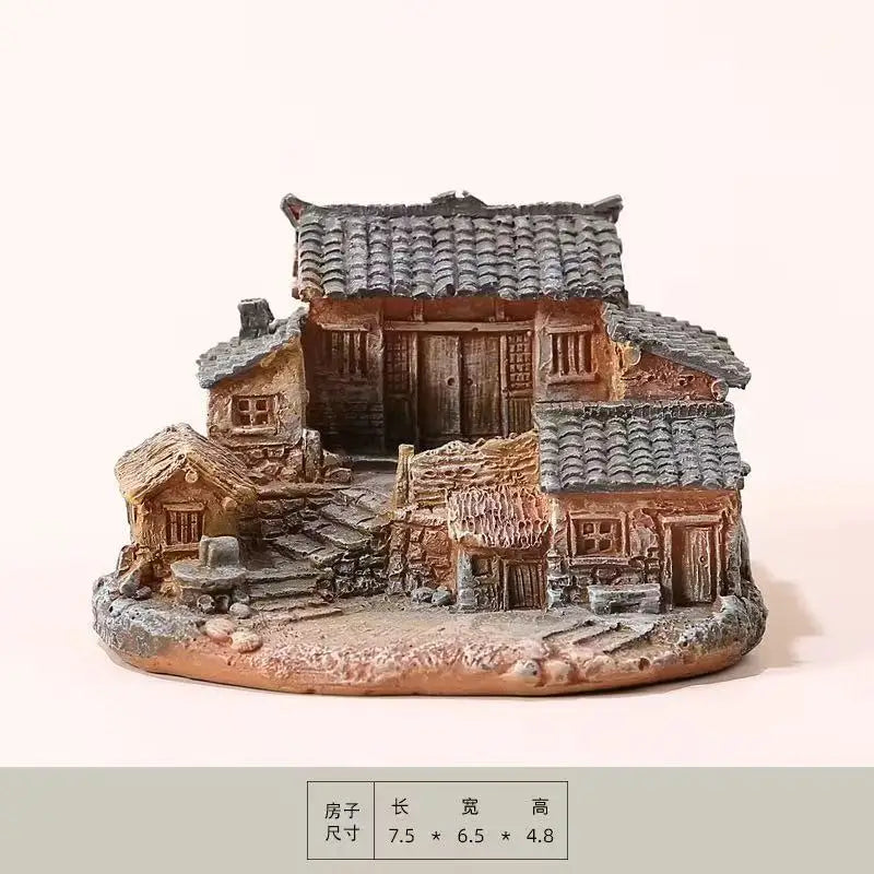 Miniature Rural House Model Desktop Decor - Countryside Potted Bonsai