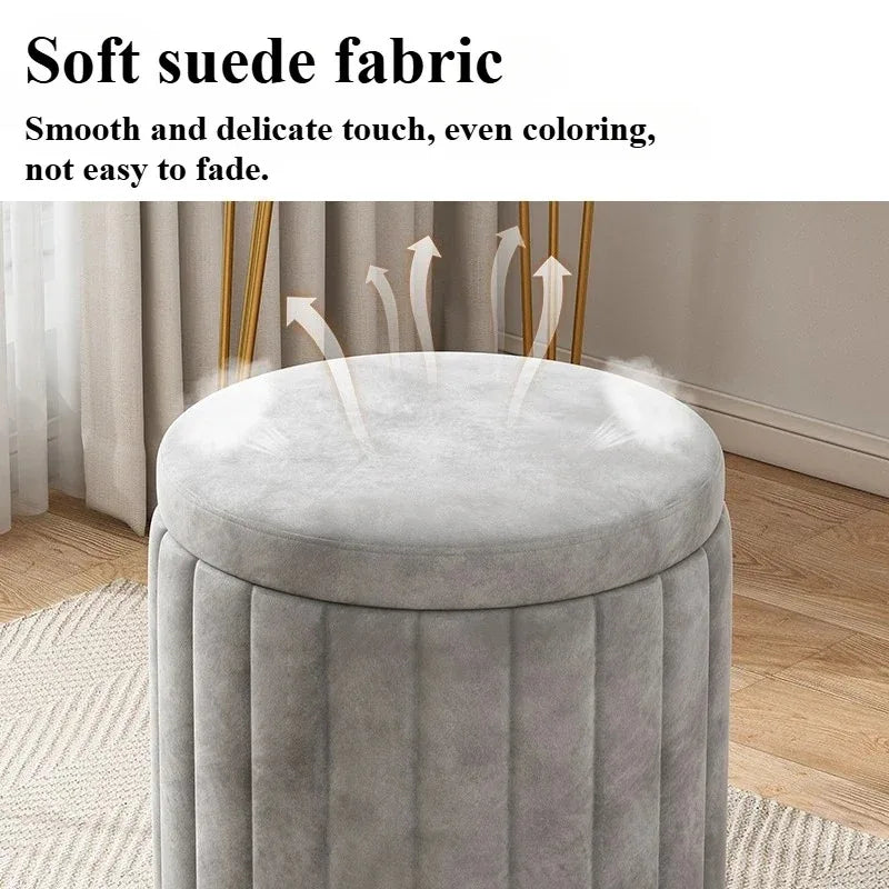 Multifunctional Round Storage Stool for Bedroom & Living Room Vanity