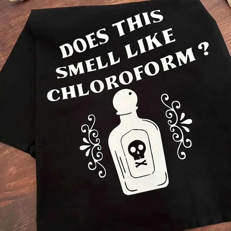 Black Gothic Tea Towel with Chloroform Scent Print - Halloween Kitchen Decor