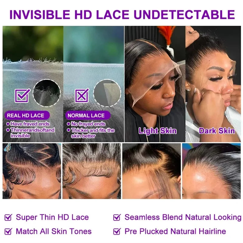 High-Quality Human Hair Lace Front Wig 13x6 40 Inch Body Wave, Pre-Plucked with Baby Hair