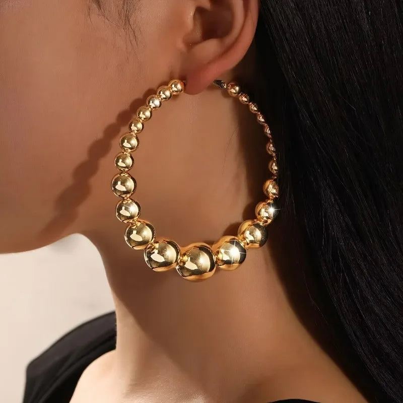 Large Circle Hoop Earrings for Women Exaggerated Bead Design Jewelry Gift