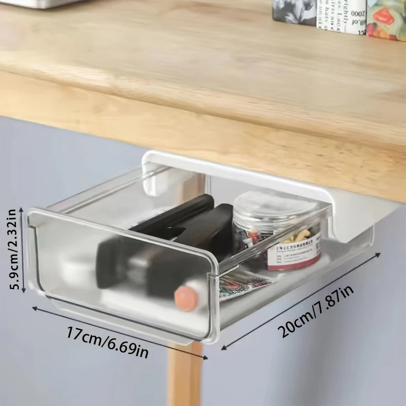 Under-Desk Pull-Out Drawer Storage Box - No-Drill Invisible Organizer