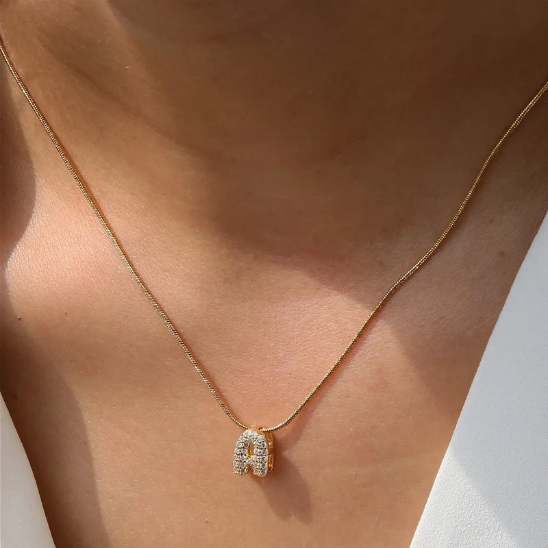 Letter Necklace Stainless Steel CZ Zircon Initial Pendant Jewelry for Women