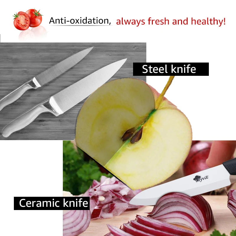 Ceramic Knife Set with Multi-Color Handles - 3 to 6 Inch Kitchen Knives for Chef and Bread Use
