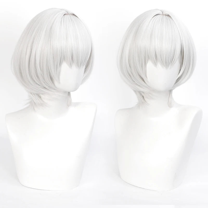 Short Straight Silver White Cosplay Wig for Anime Costumes Heat Resistant Synthetic Hair