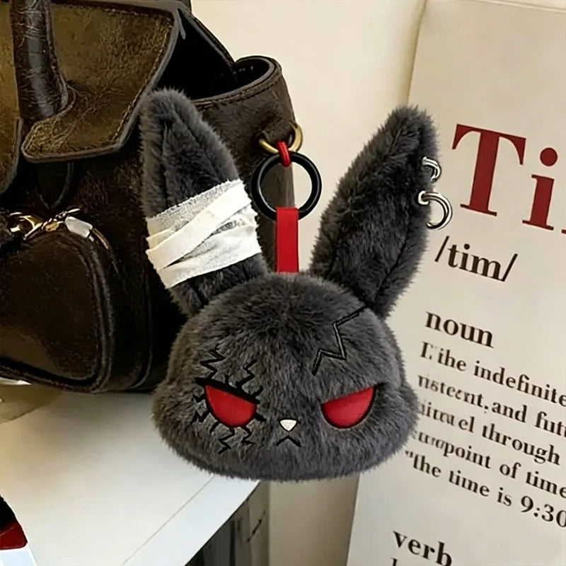 Gothic Bunny Plush Keychain Bag Charm with Bandage Design - Cute Car & Bag Pendant