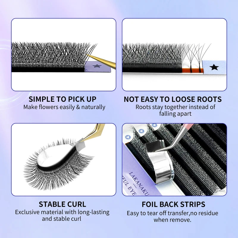 False Eyelashes Extension 6 Trays Volume Fans Soft Individual Eyelash Extensions