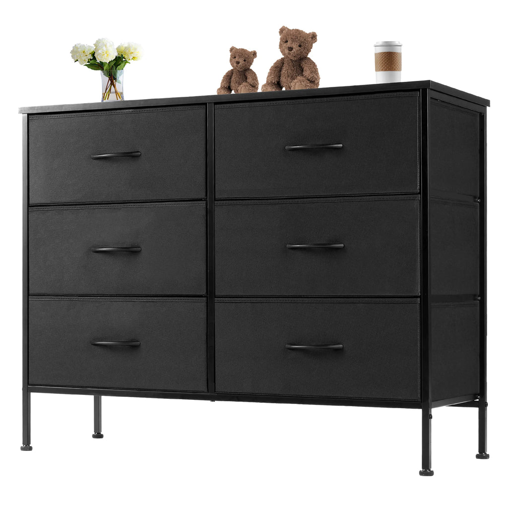 Living Room 6-Drawer Fabric Cabinet with Wooden Top Storage Closet Chest