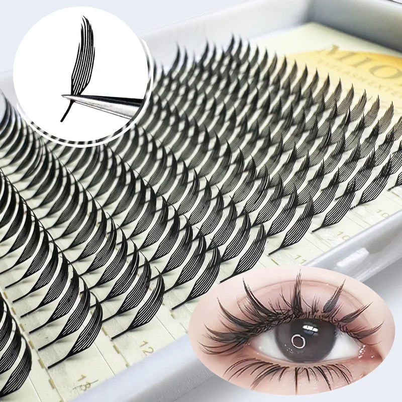 False Eyelash Fans - Feather Shape, C/D Curl, Premade Tower Lashes for Makeup