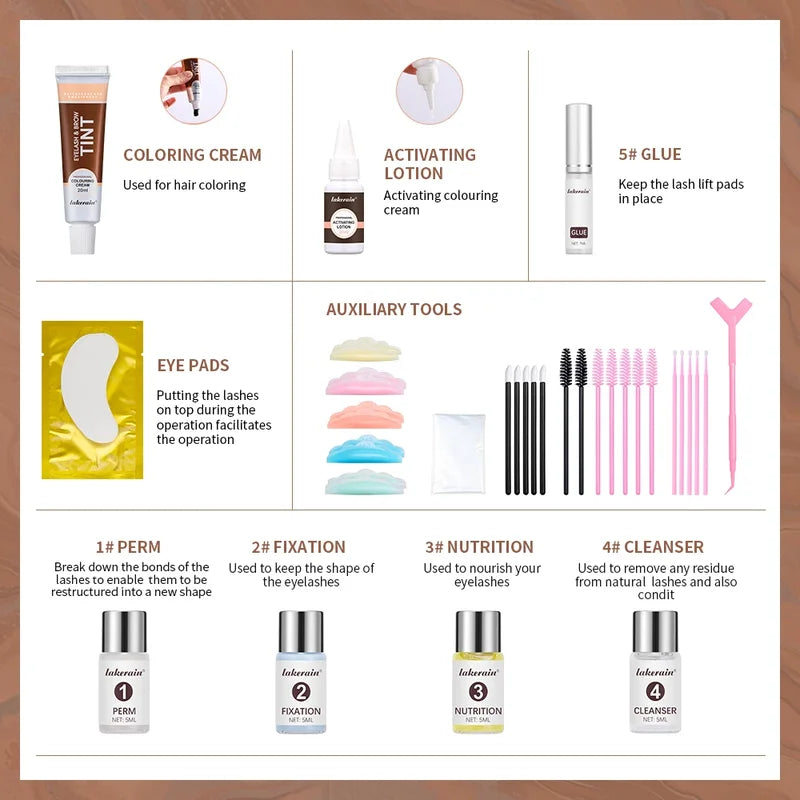 Professional Lash Lift & Tint Kit for Eyelashes and Brows - Includes Perming, Tinting, and Application Tools