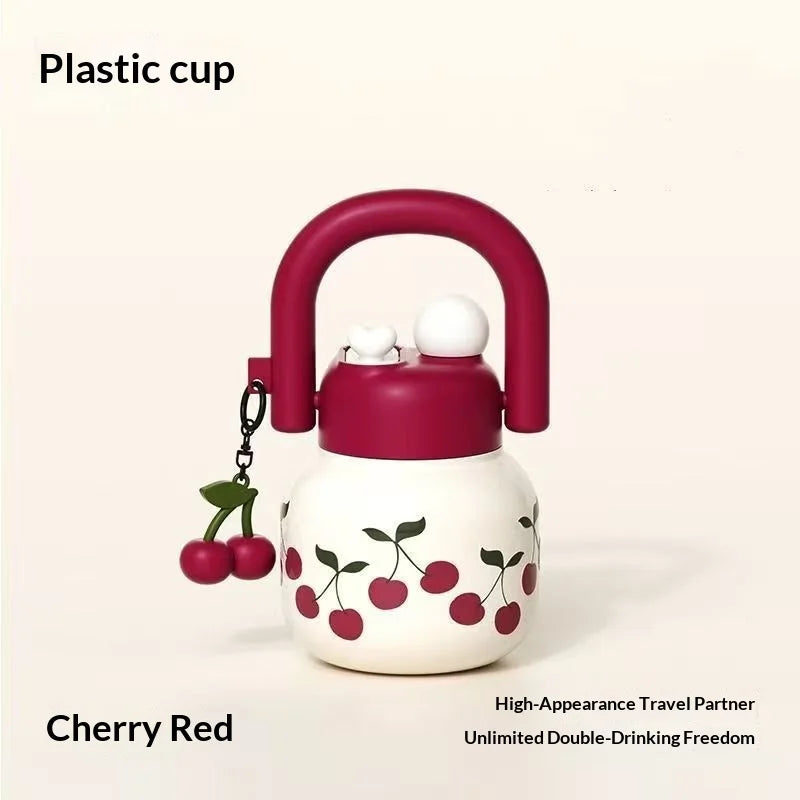 800ML Cute Cherry Water Bottle with Straw - Large Capacity Travel Mug