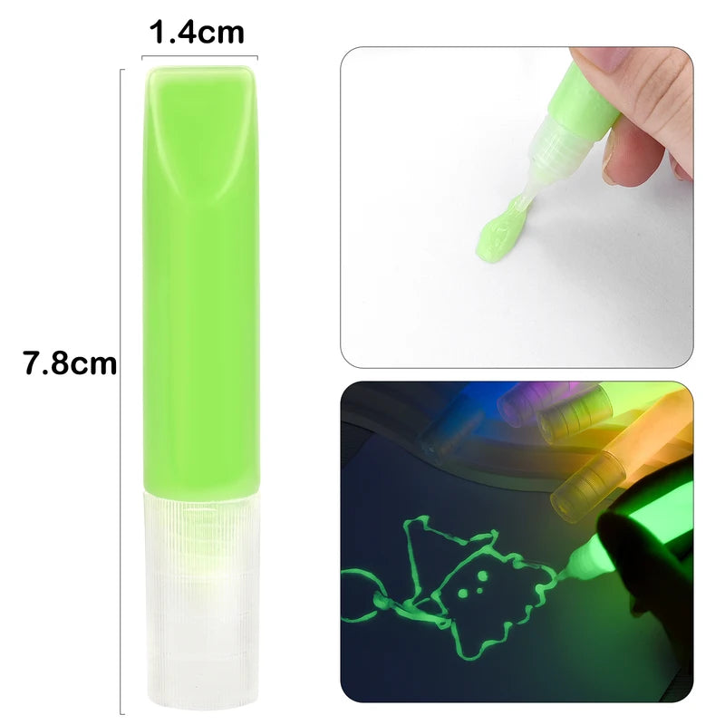Mini 6ml Fluorescent Acrylic Paint Set - Glow in Dark Watercolor for Art & Party