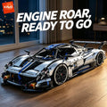 Super Sports Car Building Blocks Set 1:8 Scale DIY Race Car Model Kit - Silver Blue, Mechanical & Display